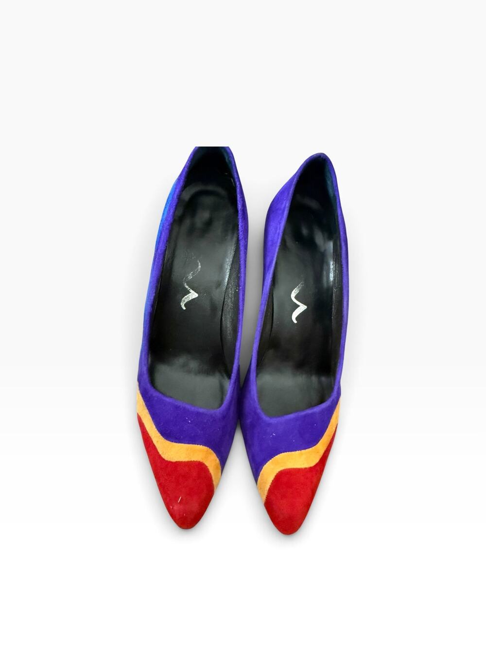 Vintage Nina Excella Colorblock Suede Pumps Size 8N Purple Red Blue Heels